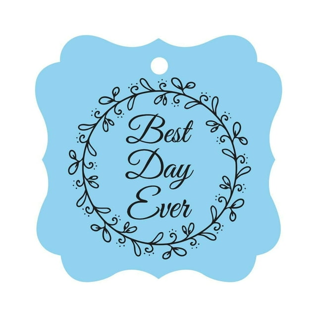 Darling Souvenir Custom Best Day Ever Wedding Party Tags Leaf Wreath Hang Tags-Baby Blue-100 Tags