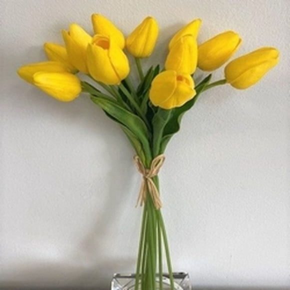 14" Real Touch Yellow Mini Tulip Bunch Artificial Flowers