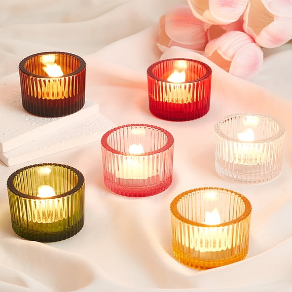 12Pcs 6 Colors Tea Lights Candles Holders Small Votive Candle Holders for Table Centerpiece Glass Candles Holder for Wedding Party
