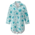 thumbnail image 4 of Xoenoiee Turtle Starfish Seashell Coral Print Women's Bathing Suit Cover Up V-Neck Button Down Swimsuit Coverups Loose Swimwear Side Split Beach Dress Shirt Beachwear, 3XL, 4 of 7