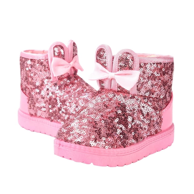 Children's Solid Color Small Ear Sequins Thickened Snow Boots, Warm and Comfortable Booties