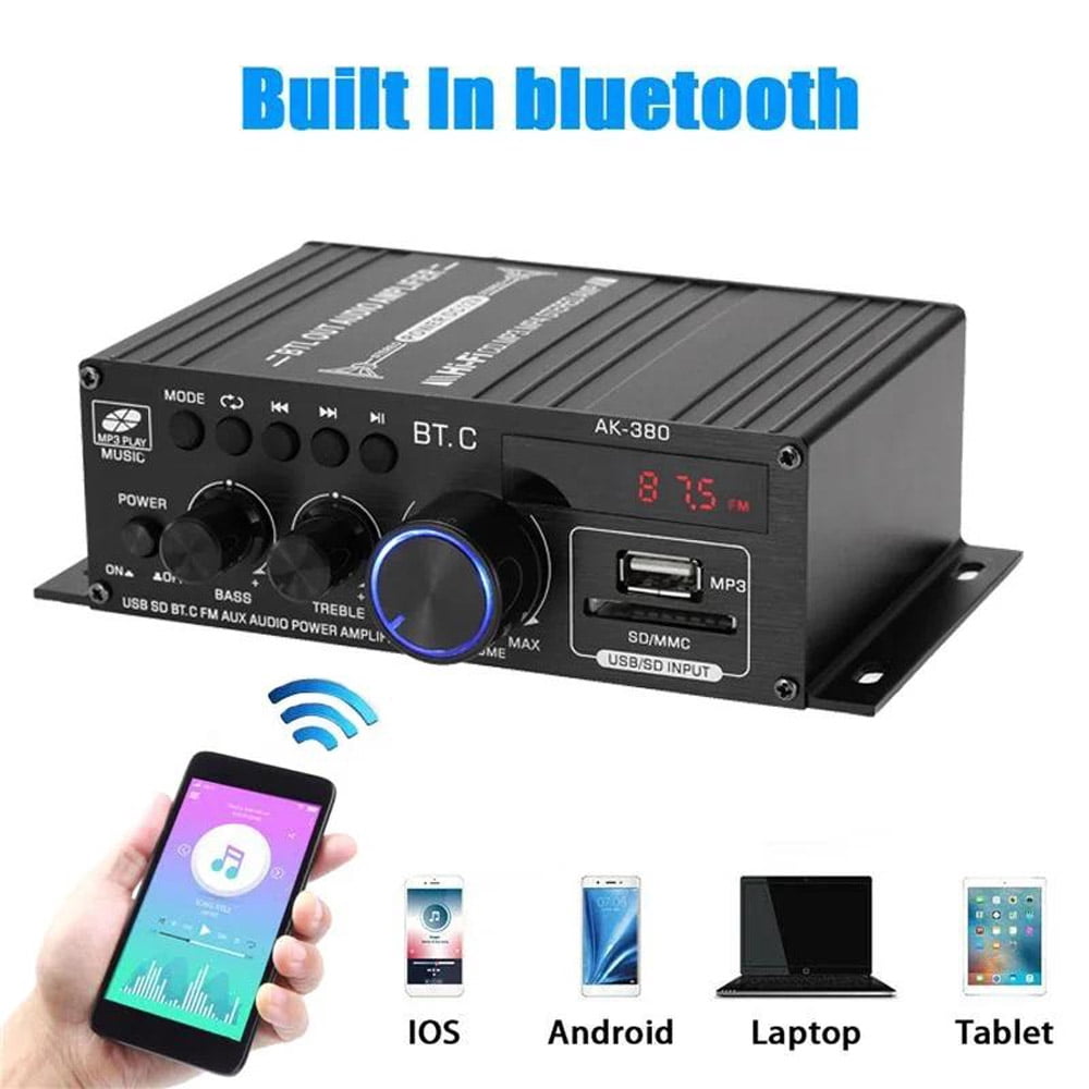 800W 2-Channel Bluetooth Mini HiFi Power Amplifier Stereo Amp for Home and Car Audio, FM Radio Compatible, Compact High-Power Audio Amplifier, Portable Music Player Sound System
