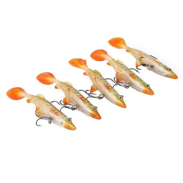 5Pcs 9.5cm 14g Soft Bait Fish Lures Bass Fishing Tackle Sharp Hook T Tail