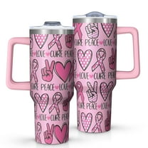 Pink Breast Cancer and Love Tumbler with Handle and Lid,40oz Double Wall Vacuum Insulated Tumbler,Cups Gift for Women and Men