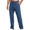 thumbnail image 4 of Men's Waffle Knit Casual Pants Fashion Loose Fit Straight Leg Button Closure Drawstring Elastic Waist for Travel Daily Wear Fall, Navy, XL, 4 of 9