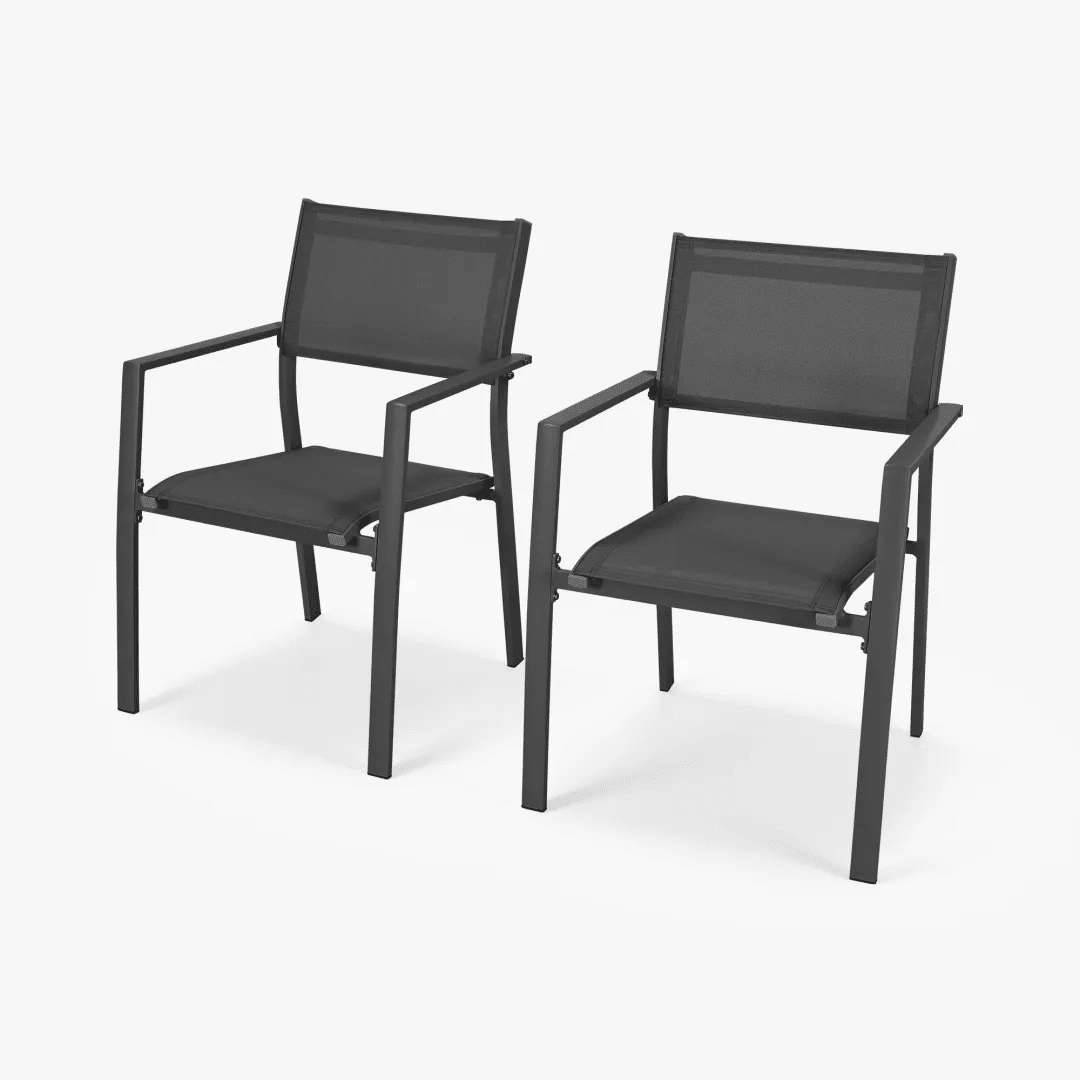 2-Piece Patio Stackable Dining Chairs with Textilene, Black