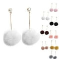 thumbnail image 2 of 1 Pair Lovely Long Drop Earrings Women Fluffy Ball Dangle Ear Rings Simple Pearl Soft Ear Studs, 2 of 7