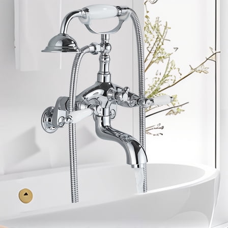 Chrome Clawfoot Bathtub Faucet Wall Mount Tub Filler Mixer Tap with Handshower For Daily Life