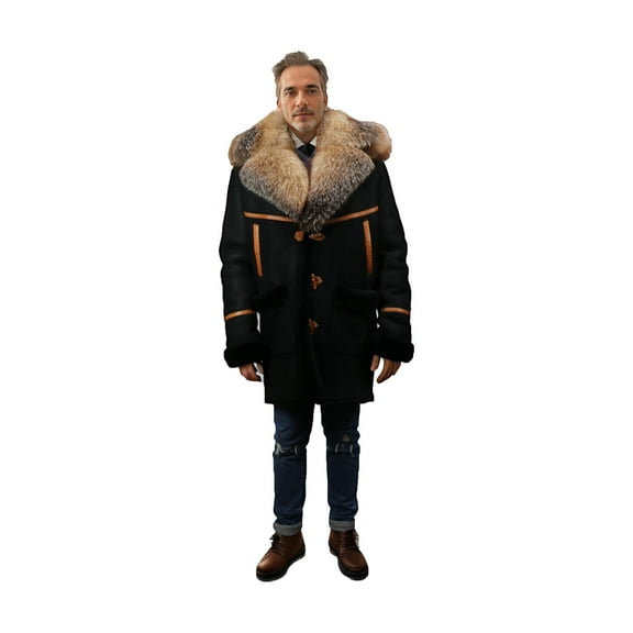 BARYA New York Men's Sheepskin Shearling Coat (Black, L, Adult, New, Male, approved, 420310)