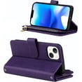 thumbnail image 5 of Fit for iPhone 14 (5G 2022) Wallet Case,[9 Card Slots] [Removable Adjustable Crossbody Necklace Lanyard Shoulder Strap] Zipper PU Leather Case for Women & Men 6.1 Inch,Purple, 5 of 14