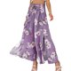 thumbnail image 1 of Pantalones largos de mujer Pantalones anchos de cintura alta Pantalones con nudo de corbata divididos en el muslo Pantalones casuales de verano Estampado floral morado L, 1 of 6
