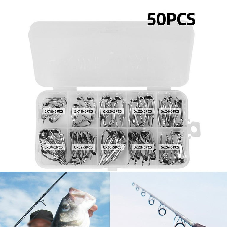 50x Fishing Rod Tip Ceramic Guide Ring Anti-Tangle Fishing Rod Tip Repair  Kit