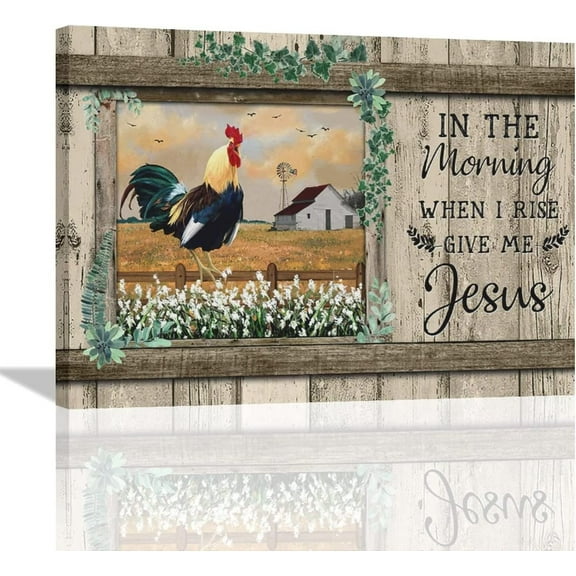 Farmhouse Rooster Canvas Wall Art Farm Barn Chicken Sunflowers Pictures Wall Decor Rustic Chicken Painting Prints Framed Artwork Decor for Bathroom Bedroom Kitchen 12"x16"