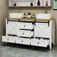 thumbnail image 2 of Dextrus 60'' Bathroom Vanity with 2 Sink Combo & Barn Door, Farmhouse Freestanding Bathroom Storage Cabinet with 5 Drawers, White, 2 of 10