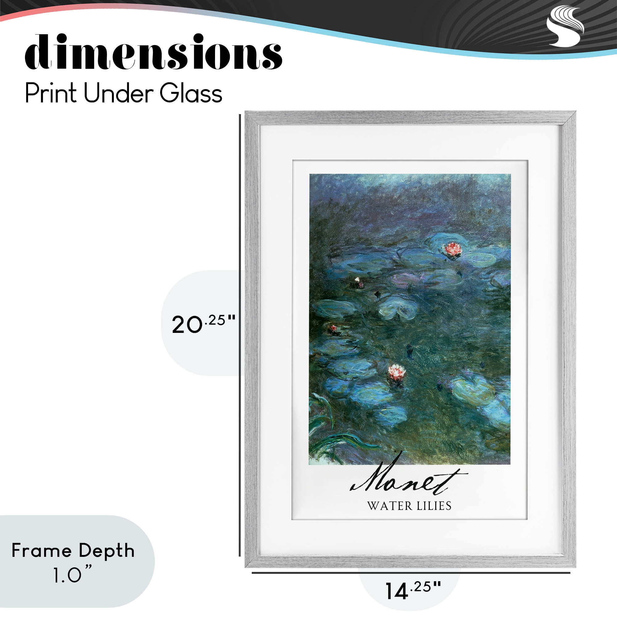 Stupell Industries Monet Water Lilies Gray Framed Print Under Glass, design by Vintage Hustle