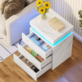 thumbnail image 5 of LED Nightstand with LED Lights, Beside Table with 3 Drawers for Bedroom Furniture, Modern End Side Table, White Marble, 5 of 6