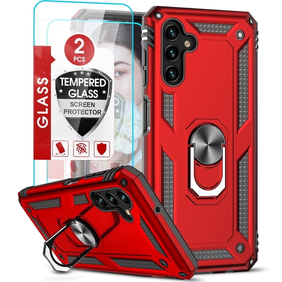 LeYi for Samsung Galaxy A13 5G Case, Samsung A13 Case with Screen Protectors [2 Pack], Military-Grade Heavy Duty Phone Case with Magnetic Ring Kickstand for Samsung A13 5G, Red