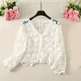 thumbnail image 5 of Women's V Neck Button Down Crochet Cardigan Sweater for Spring and Autumn Long Sleeve Hollowed Out Knit Floral Crop Top, 5 of 8