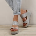 thumbnail image 3 of CAICJ98 Womens Sandals Womens Flat Sandals Beaded Bohemian Elastic Back Strap Rhinestone Summer Slip On Sandals,Silver, 3 of 5