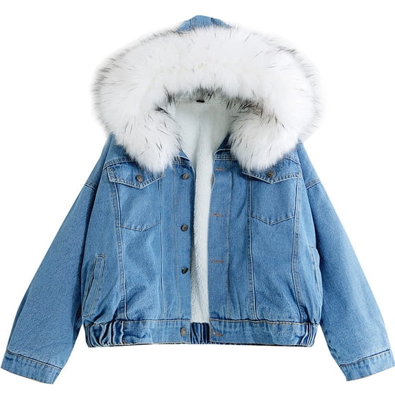 Button Denim Jacket Women Warm Short Coat Collar Jacket Slim Winter Hooded Outwear Denim Blazer for Women S-154