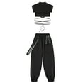 thumbnail image 3 of Sholeno Kids Hip Hop Clothes Girls Dance Outfits Crop Top T-Shirt with Jogger Pants Set Jazz Street Black 150, 3 of 7
