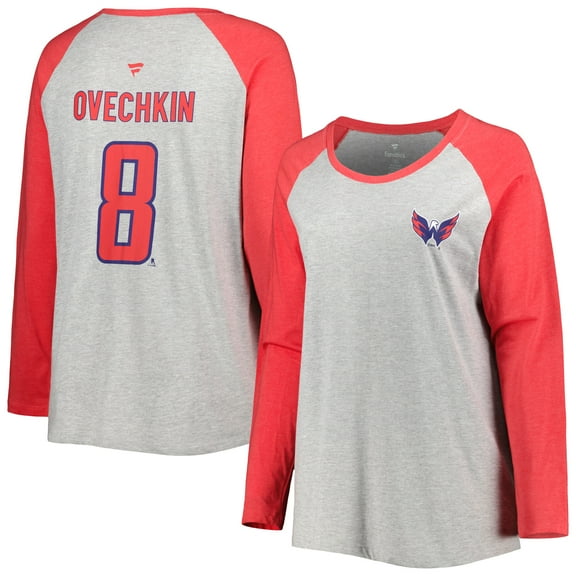 Women's Fanatics Alexander Ovechkin Heather Gray/Heather Red Washington Capitals Plus Size Name & Number Raglan Long
