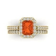 thumbnail image 2 of Clara Pucci 18K Yellow Gold Emerald Cut 1.5Ct Simulated Red Diamond Engagement Ring + Matching Band - Luxury Box Included, 2 of 7