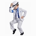 thumbnail image 3 of Boys Formal Suit Costume with White Hat Halloween Carnival 80s 90s Dance Party Outfit Set for Kids 8-13Y, 3 of 6