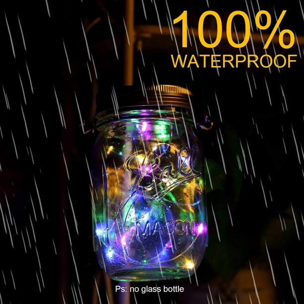 Luces solares para tapa de tarro de cristal, cadena de luces de hadas de 20 LED, 6 luces para tapa con 6 colgadores para decoración de exteriores, sin tarros