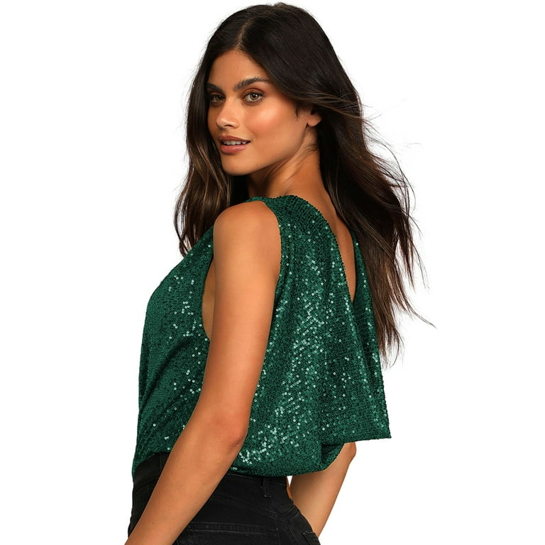 Xmarks Sexy Sequin Glitter Bodysuit for Women V-Neck Party Club
