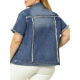 thumbnail image 3 of Agnes Orinda Women's Plus Size Jackets Distressed Short Sleeve Button Denim Jacket with Pockets 4X Blue, 3 of 7