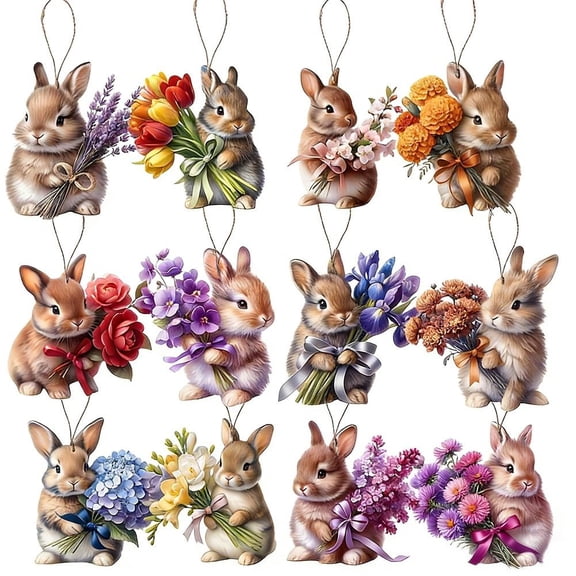 Easter Ornaments Easter Tree Decorations Hanging Bunny Flower Basket Wooden Bunny Hanging Decorations Spring Decorative Ornaments for Home