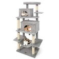 thumbnail image 1 of Costway 70" Large Cat Tree for Indoor Cats with Plush Top Perch, Dual large Condos, Hammock Light Gray, 1 of 9