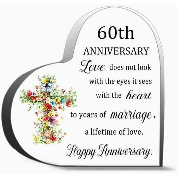 60Th Anniversary Love Does Not Look With The Eyes It Sees Thank You Gifts For Women Men, Decoration Heart Shape Acrylic Sign Gift,4x4 inch