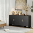 thumbnail image 4 of 60" Sideboard Buffet Cabinet with Storage & Adjustable Shelves, Farmhouse Curved Design Coffee Bar Cabinet with 4 Doors for Living Room, Kitchen, Hallway, Black, 4 of 9
