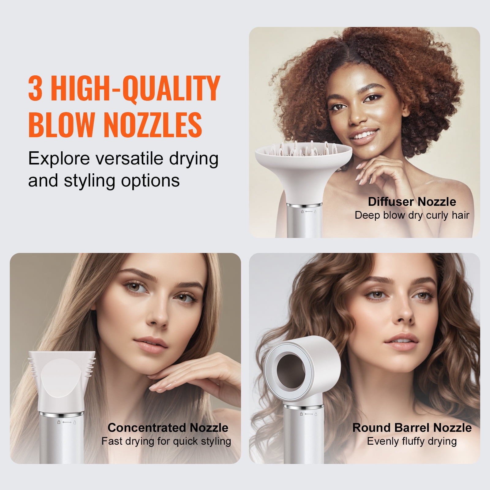 VEVOR Hair Styler Dryer Brush, 7-in-1 Professional Multi Styler, 110,000RPM High-Speed Hot Air Styler with Brushless Motor, 2 Auto-Wrap Curler, 3 Brushes & 3 Nozzle, 90° Folding Design