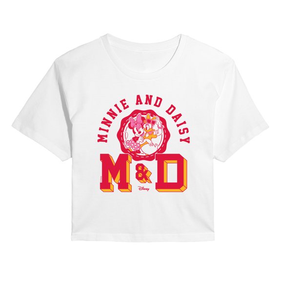 Disney - Minnie Daisy Letterman - Juniors Cropped Short Sleeve Graphic T-Shirt