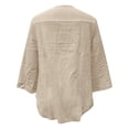 thumbnail image 5 of MIXUE Boho Tops For Women Summer Linen Solid Color V Neck Short Sleeve Casual Pullover Shirts For Women T Shirts Sportswear,Beige,S, 5 of 5