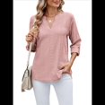 thumbnail image 1 of Blusas Casuales con Cuello en V y Ojales Bordados para Mujer, Blusas Playeras Elegantes. Rosa Oscuro S, 1 of 10