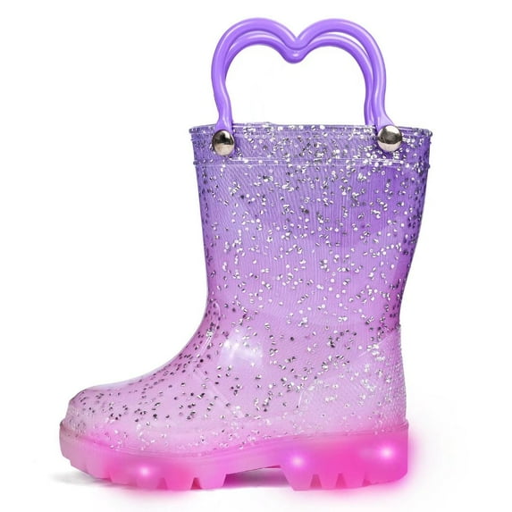 DKSUKO Toddler Light Up Rain Boots Waterprof Rubber Boots with Easy-on Handles.(3 child,Pink Purple)