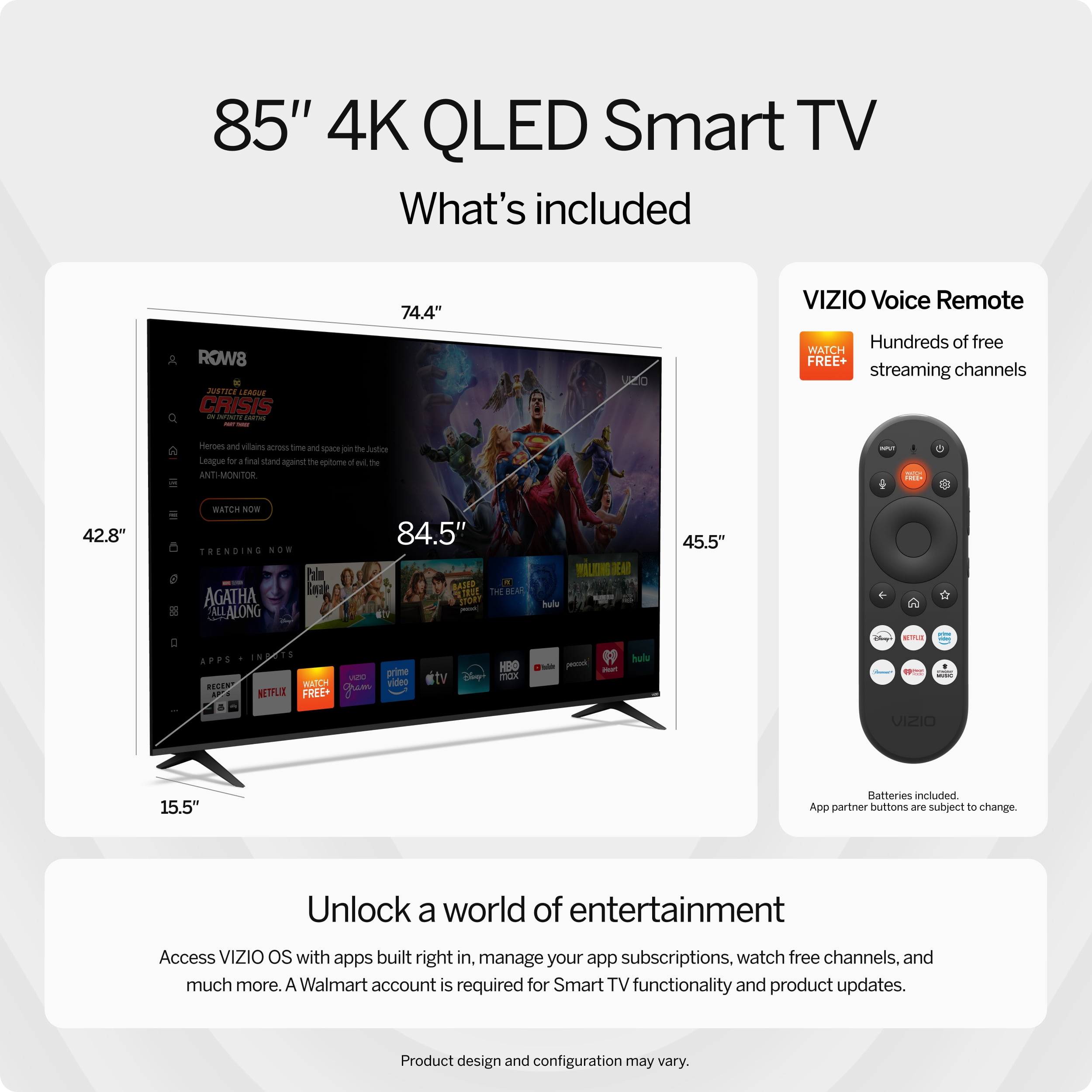 VIZIO 85" Class Quantum 4K QLED HDR Smart TV (NEW) VQD85R-10