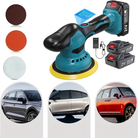 Cordless 6-Speed Orbital Car Buffer Polisher - 2x21V 1.5Ah Batteries, 5500RPM Multi-Surface Polisher with Foam Pad & Accessories for Cars/Boats/Floors/Bathtubs