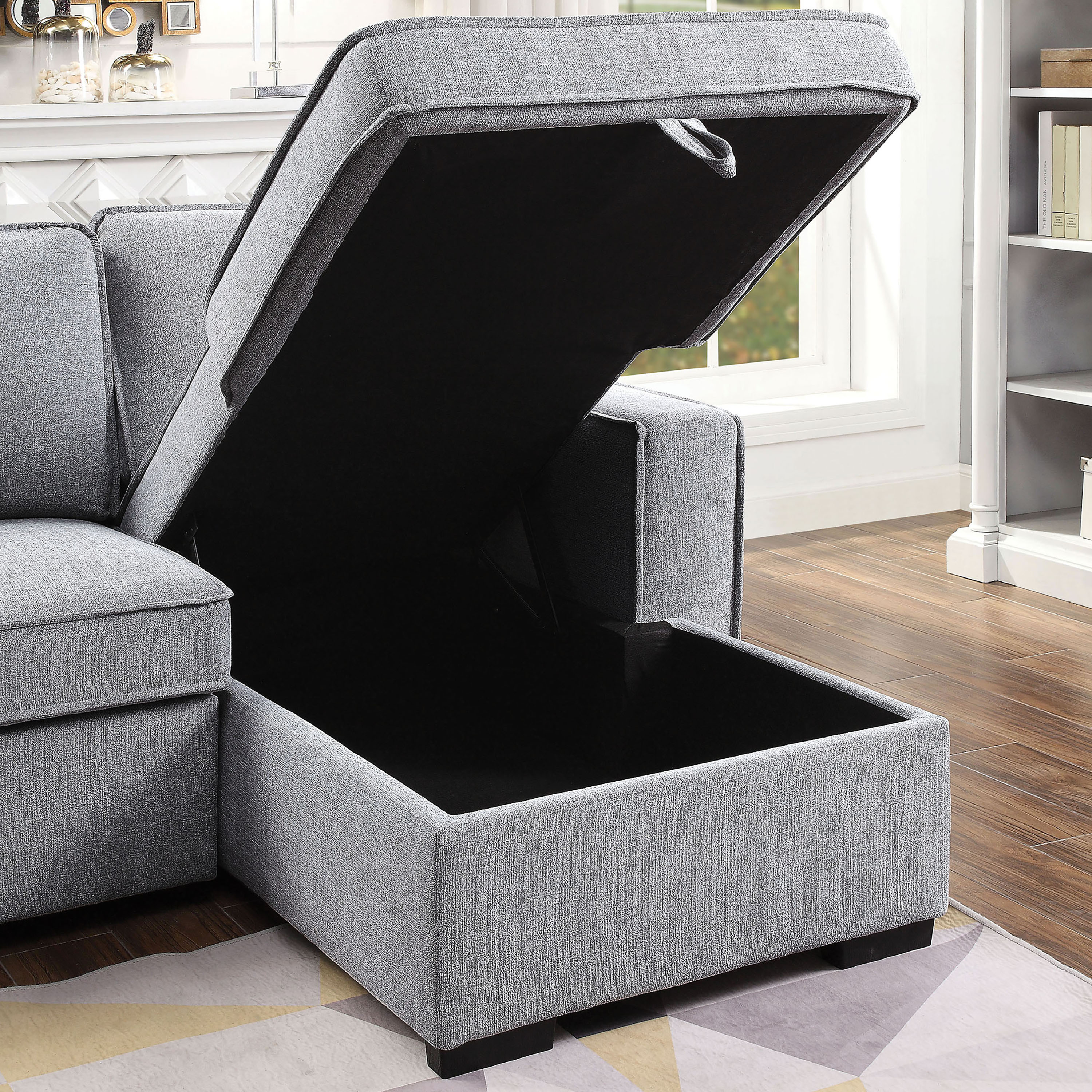 Furniture of America Contemporary Tufted Fabric Chris Sectional, Gray