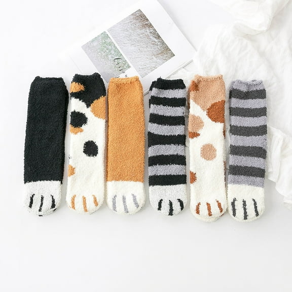 harmtty Winter socks Cartoon Women Autumn Winter Cats Paws Coral Fleece Homewear Warm Floor Socks Yellow