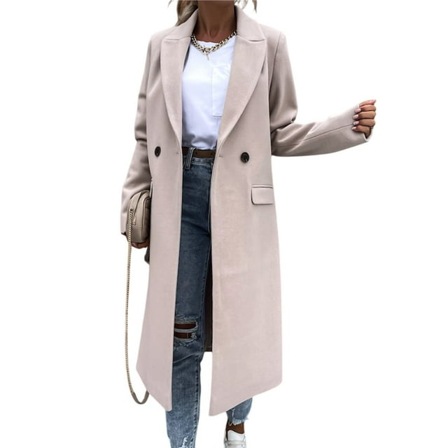 Abrigo de Lana de Invierno para Mujer, Estilo Informal, con Solapa y Botonadura Sencilla. Beige XL