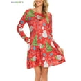 thumbnail image 5 of BadPiggies Women's Christmas Santa Claus Print Dress with Pockets Long Sleeve Pullover Flared A Line Dresses (M, Red), 5 of 8