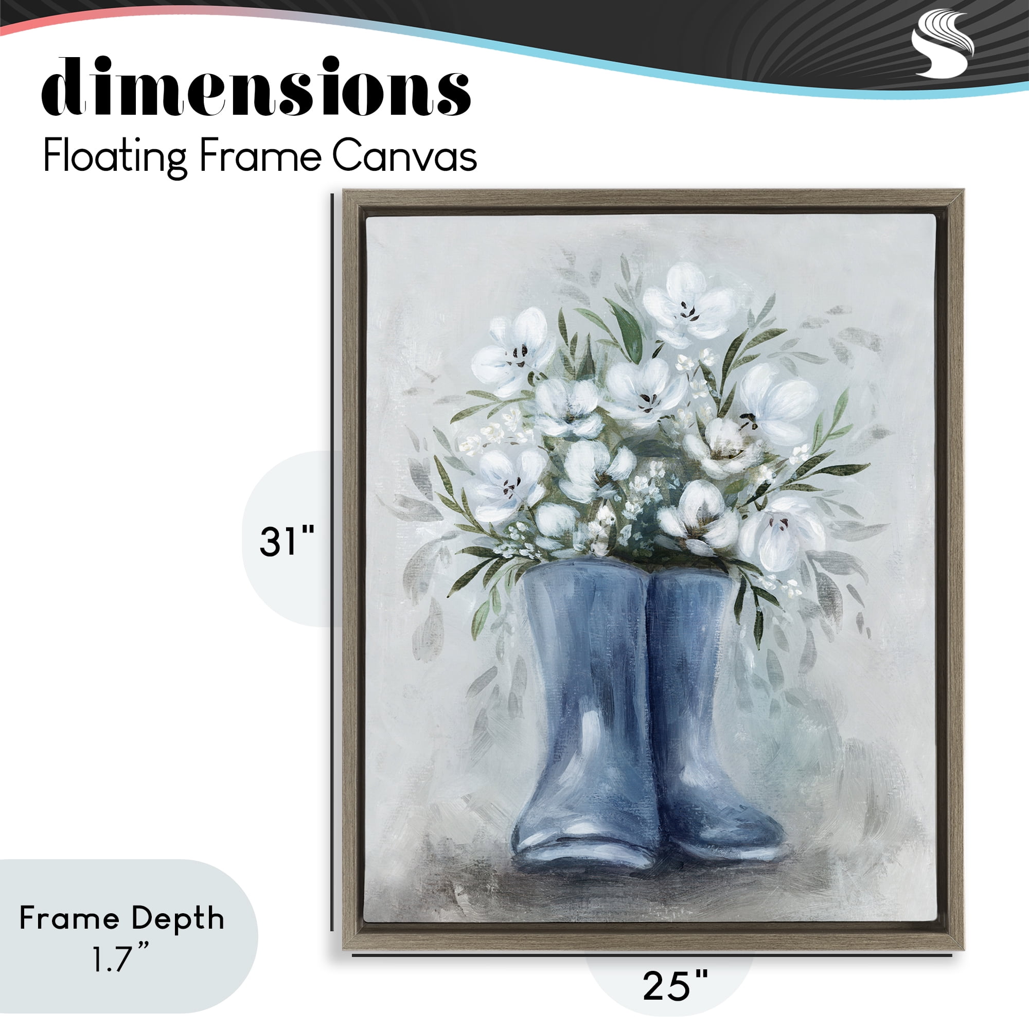 Stupell Industries Botanical Bouquet in Blue Boots Brown Framed Floater Canvas Wall Art, design by Kristen Brockmon
