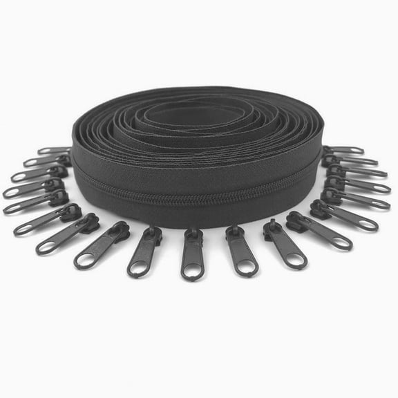 Naisfei 10.9 Yards  #5 Nylon Coil Zipper Continuous Chain ,Invisible Zippers for Sewing, Can Be Cut to Size for Sewing, Clothing and Upholstery,with Match 20 Pcs Zipper Pull Heads (Black)