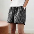 thumbnail image 6 of Axiiglly Bermuda Shorts for Women Striped Cotton Linen Elastic Waist Summer Casual Shorts with Pockets, S-3XL, 6 of 6