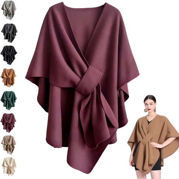 TELOLY Fleece Drape Shawl Women's Elegant Knitted Shawl Wraps Soft Open Front Poncho Sweater for Spring Fall Winter Wearable Throw